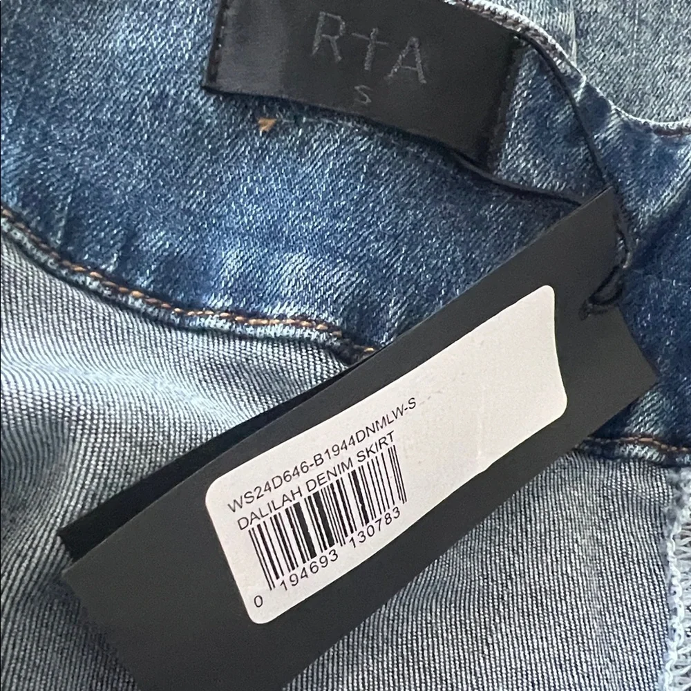 RTA Denim Faux Wrap Mini Skirt Cargo Pocket Frayed Hem Blue Size Small NWT